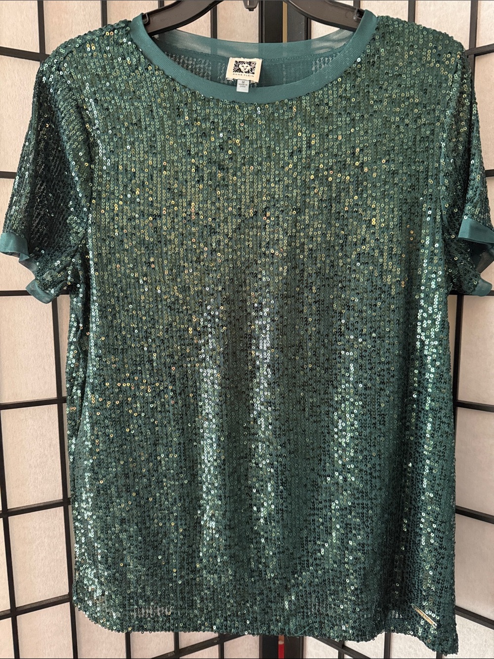 Anne Klein Emerald Green Sequin Short-Sleeve Tee